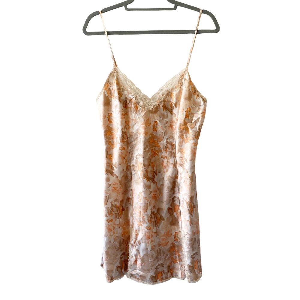 Vintage Adonna Womens Size S Peach Floral Lace Trim Slip Dress